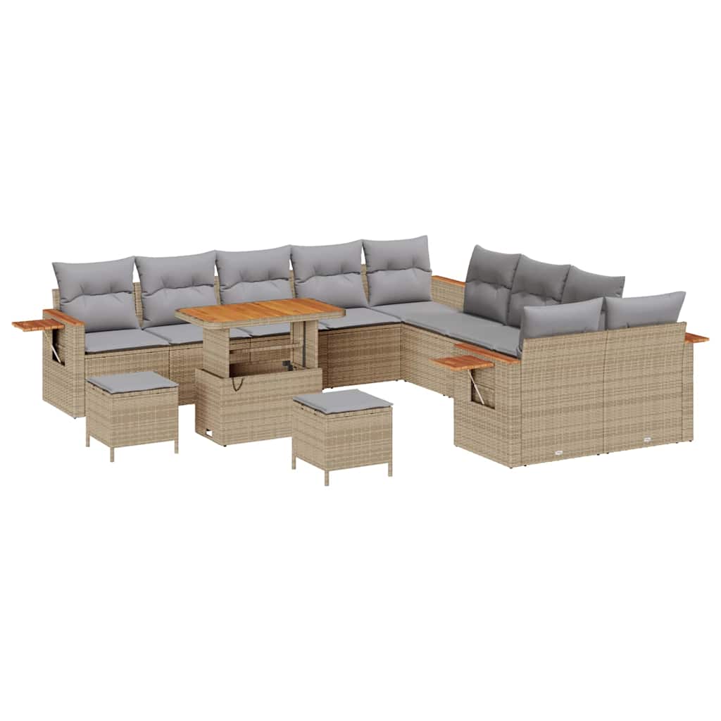 13 dalių Sodo Sofa Rinkinys su Pagalvėmis Smėlio Poli Ratanas Akacija