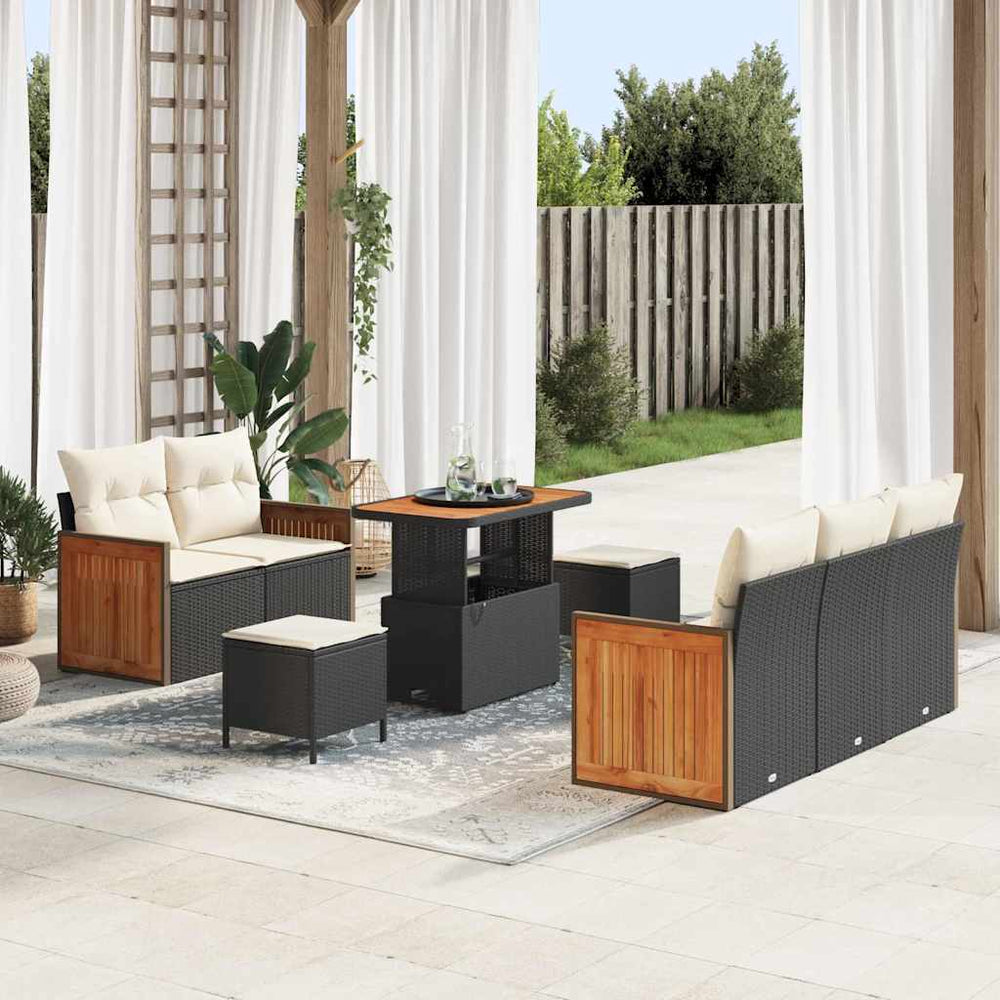 8 dalių sodo sofa rinkinys su pagalvėlėmis juodas poli ratanas akacijos