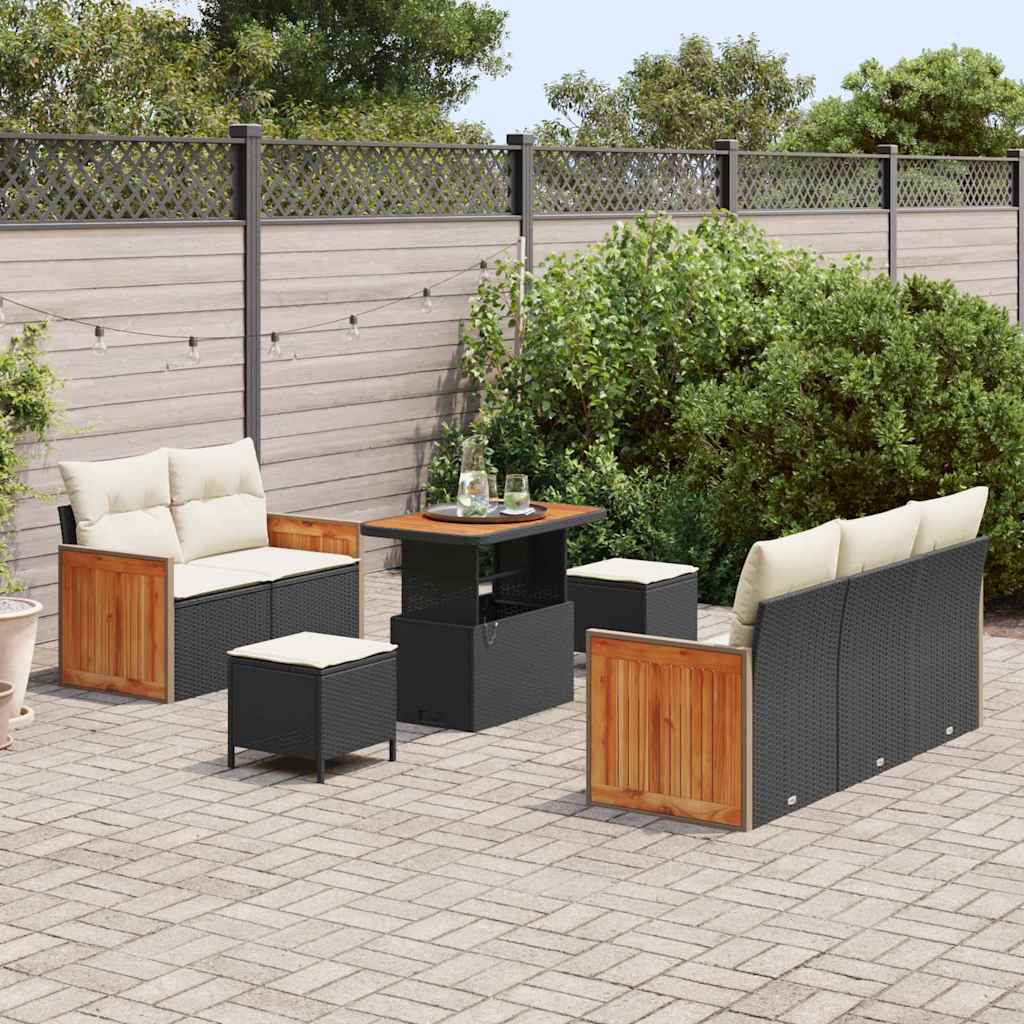8 dalių sodo sofa rinkinys su pagalvėlėmis juodas poli ratanas akacijos