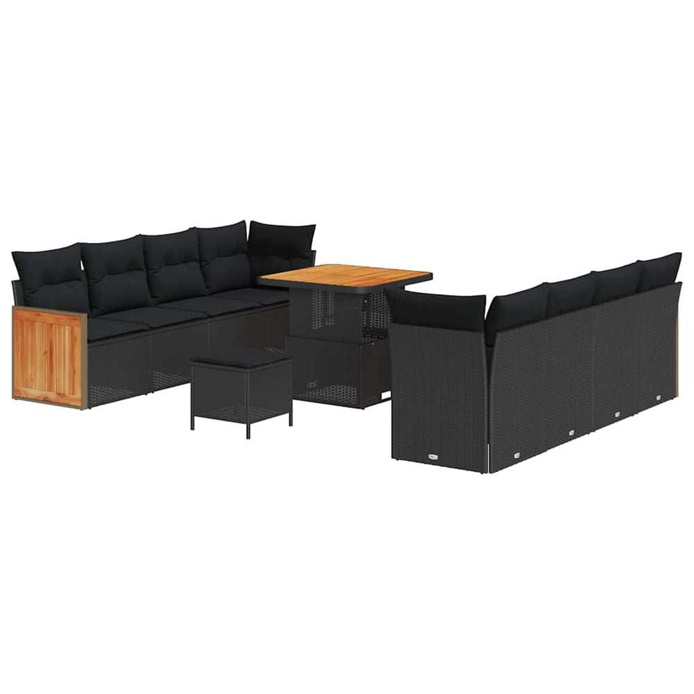 11 Dalių Sodo Sofa Rinkinys su Pagalvėmis Juodas Poli Ratanas Akacija