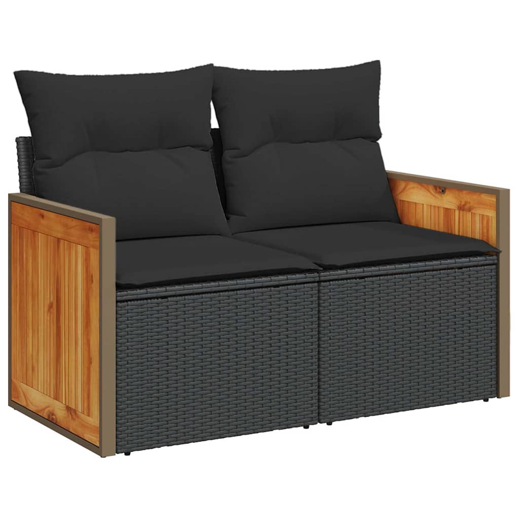 10 dalių sodo sofa rinkinys su pagalvėlėmis Juoda Poli ratanas Akacija