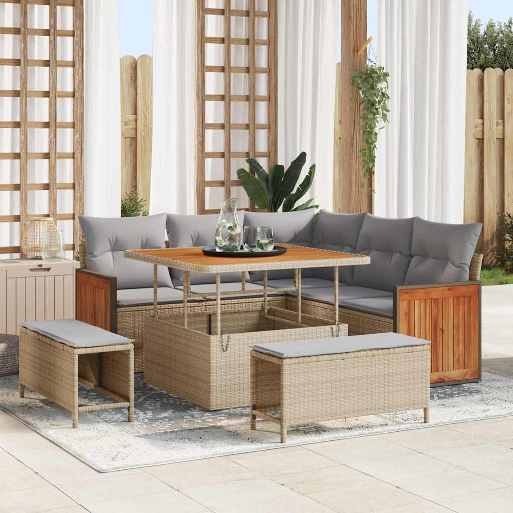 8-Piece Garden Sofa Set Beige and Light Grey Polyrattan