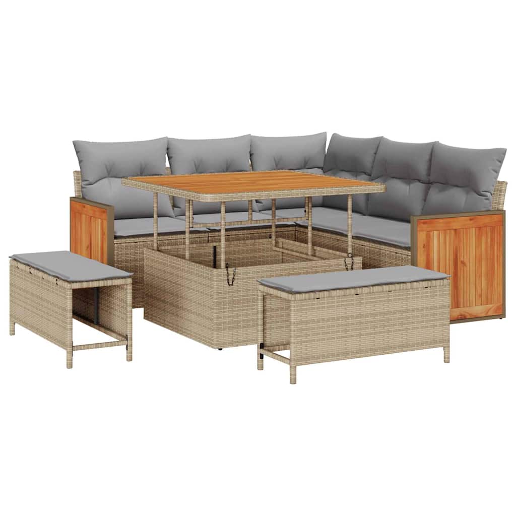 8-Piece Garden Sofa Set Beige and Light Grey Polyrattan