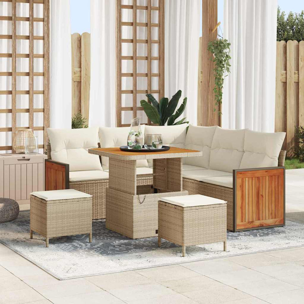 8 dalių Sodo Sofa Rinkinys su Pagalvėmis Smėlio Poli Ratanas Akacija