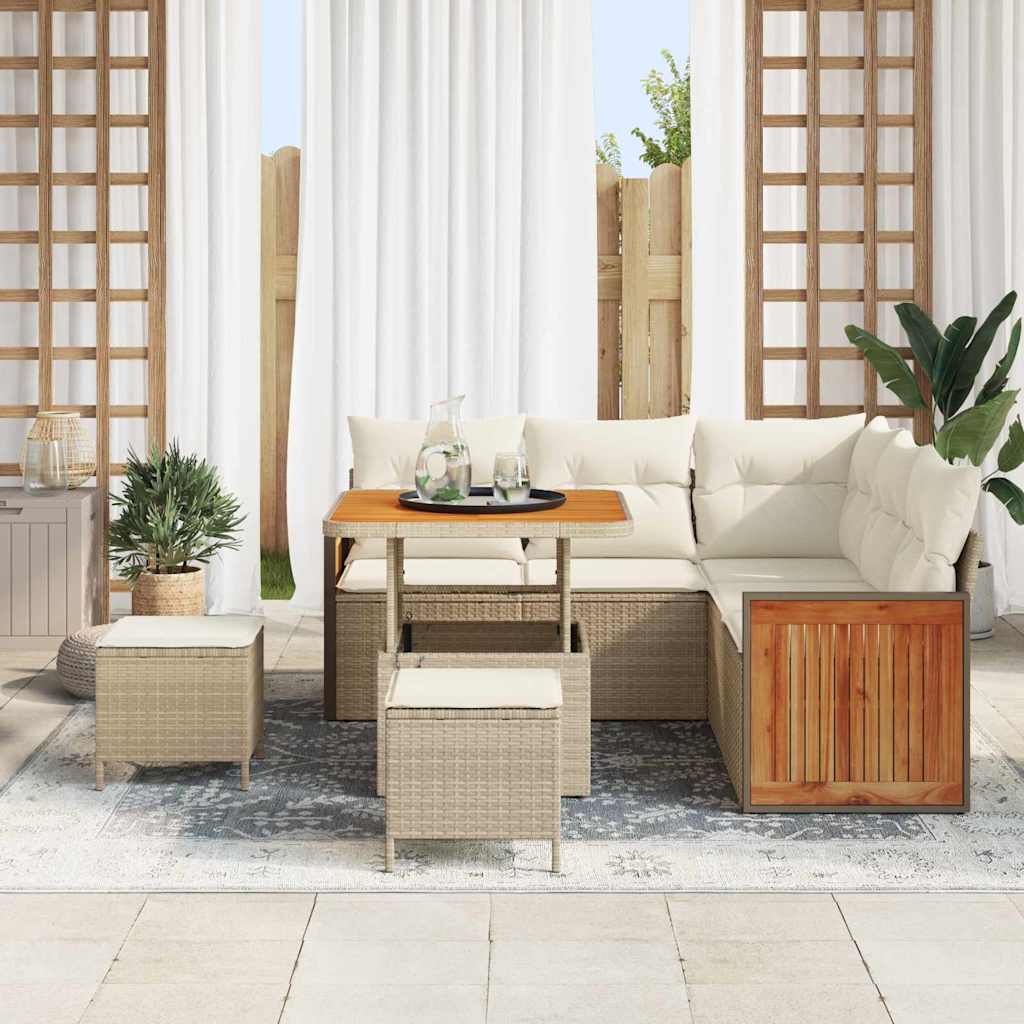 8 dalių Sodo Sofa Rinkinys su Pagalvėmis Smėlio Poli Ratanas Akacija