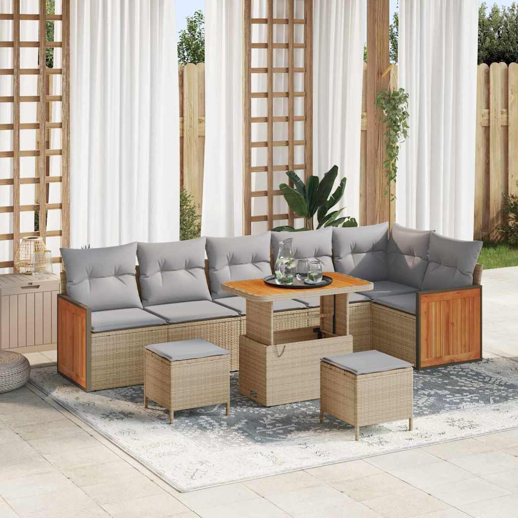 Garden Sofa Set 9 pcs Beige and Light Grey Polyrattan