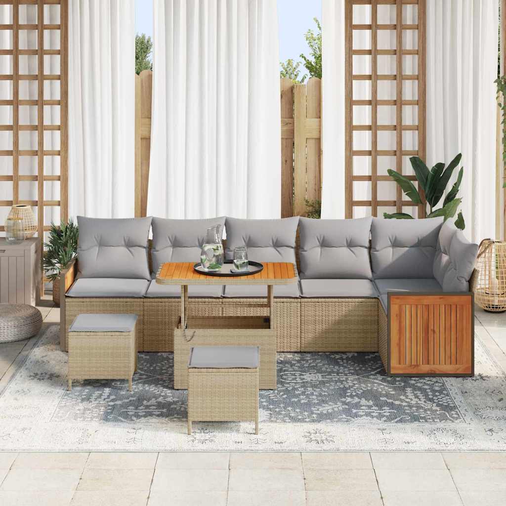 Garden Sofa Set 9 pcs Beige and Light Grey Polyrattan