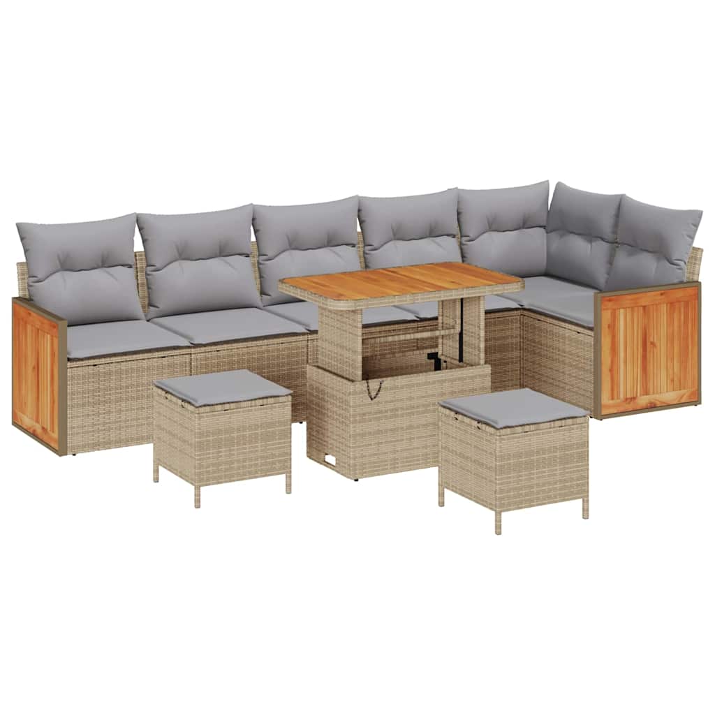 Garden Sofa Set 9 pcs Beige and Light Grey Polyrattan