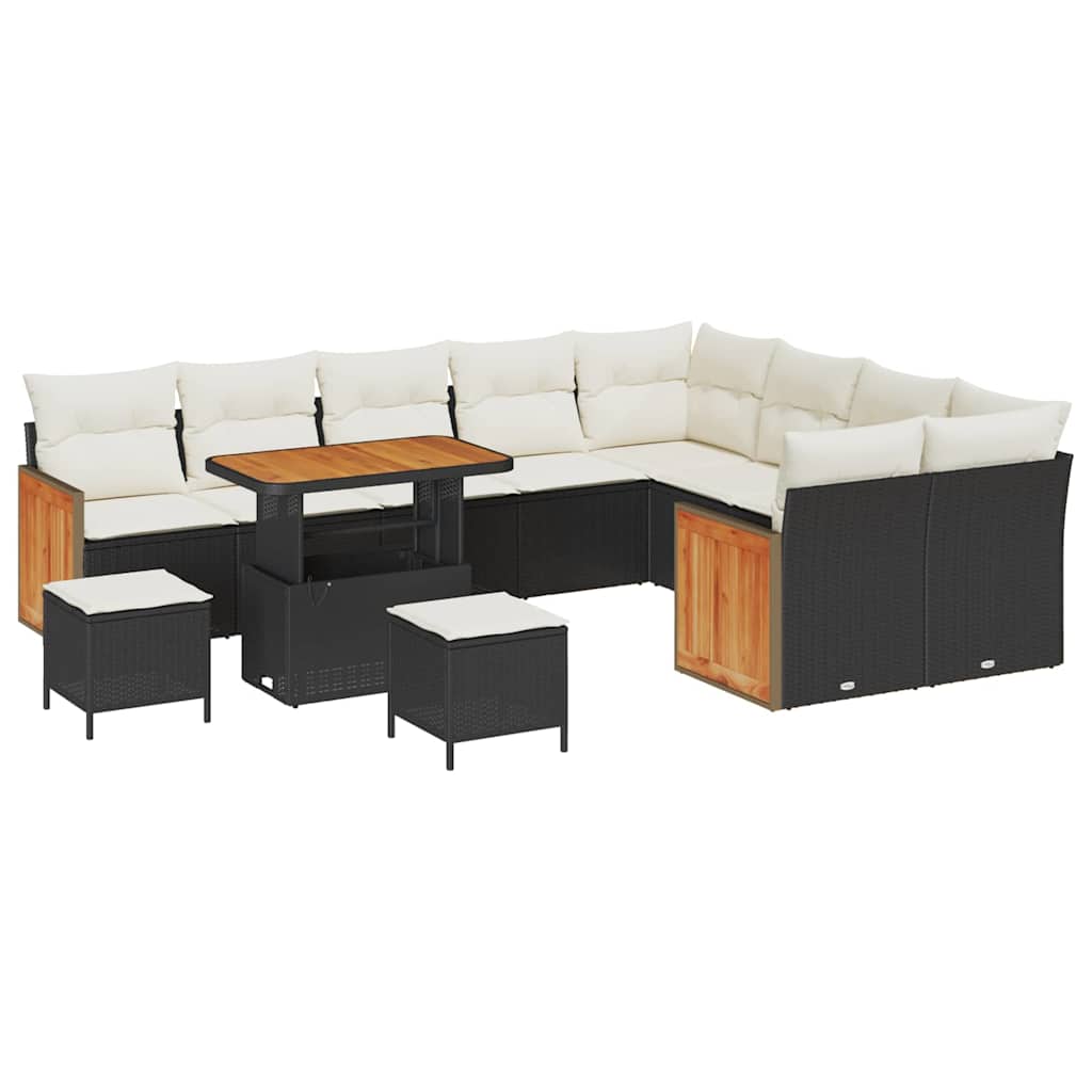 12 dalių sodo sofa rinkinys su pagalvėlėmis juodas poli ratanas akacijos