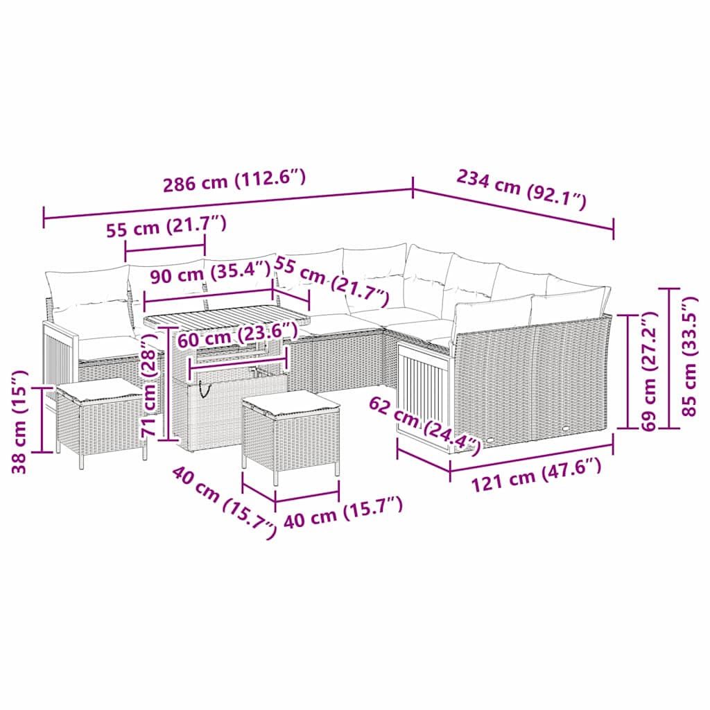 12 dalių sodo sofa rinkinys su pagalvėlėmis juodas poli ratanas akacijos