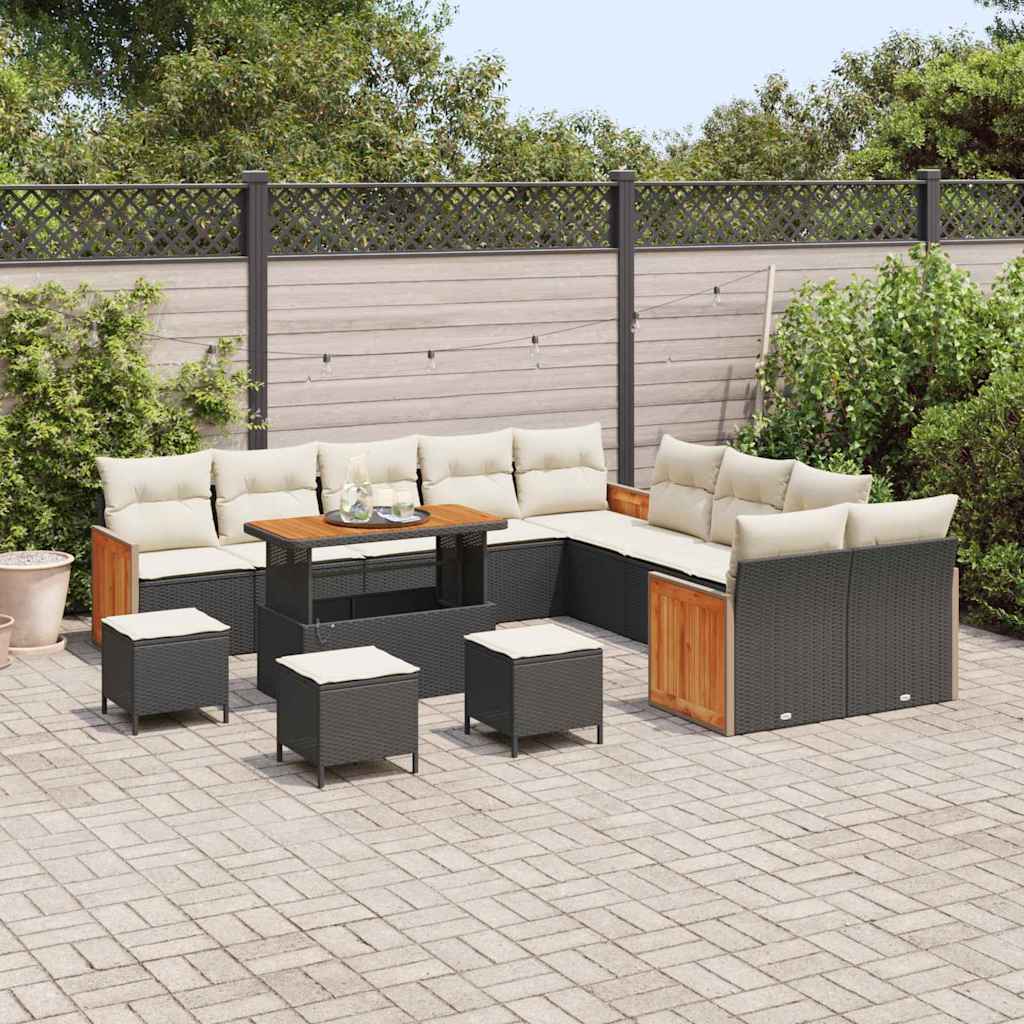 14 dalių sodų sofa su pagalvėlėmis Juoda Poli Ratanas Akacija