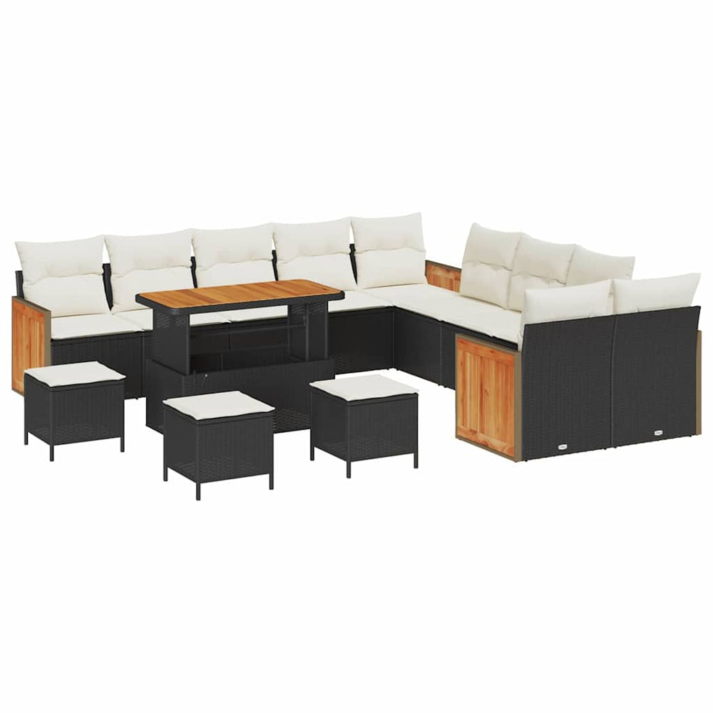 14 dalių sodų sofa su pagalvėlėmis Juoda Poli Ratanas Akacija