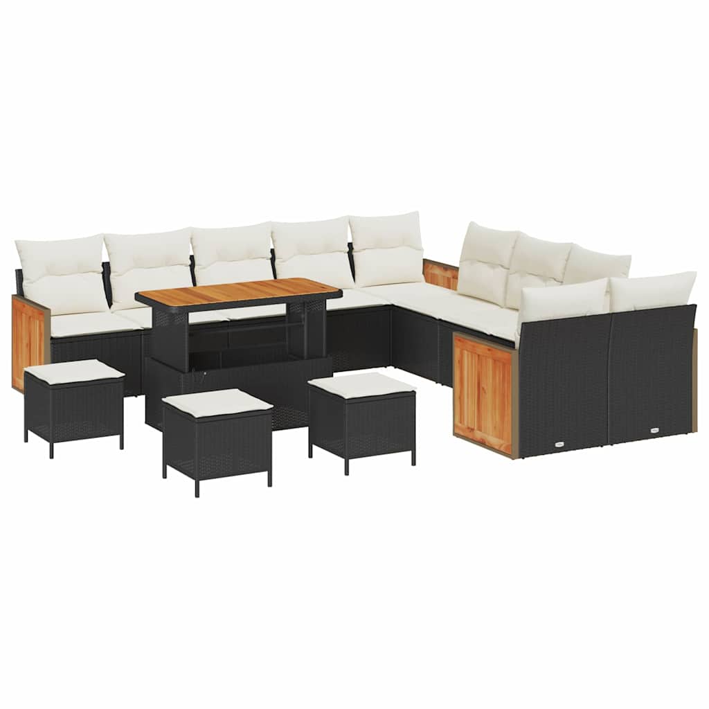 14 dalių sodų sofa su pagalvėlėmis Juoda Poli Ratanas Akacija