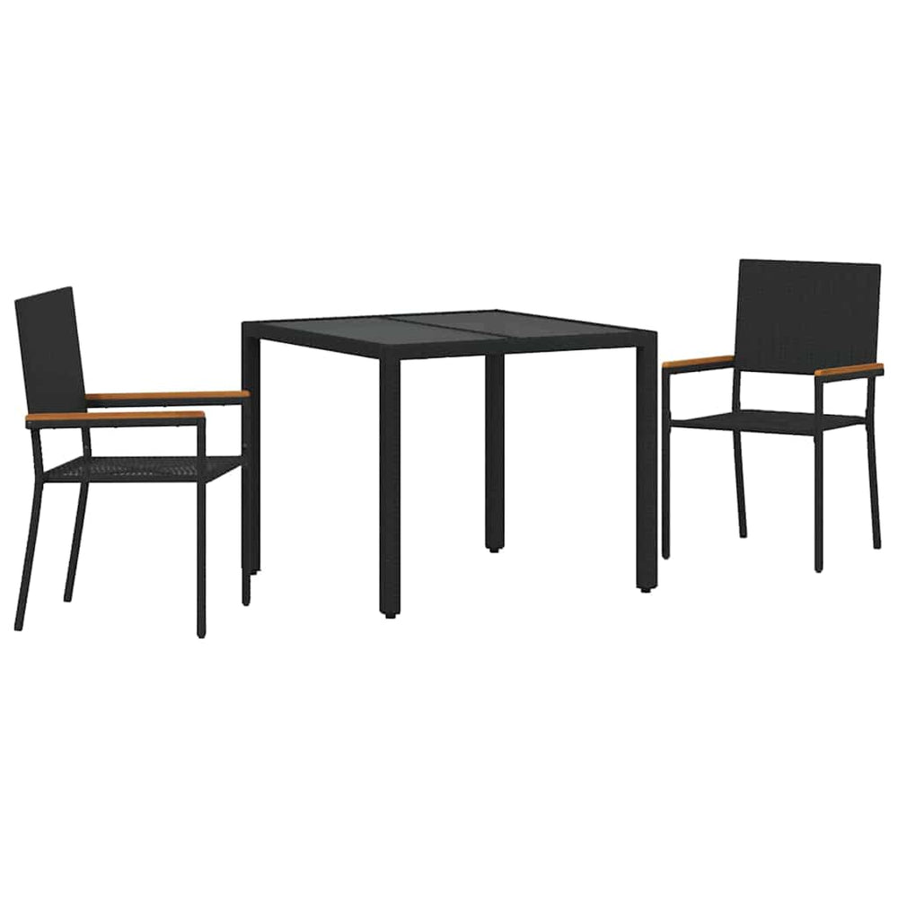 3-Piece Garden Dining Set Black Poly Rattan