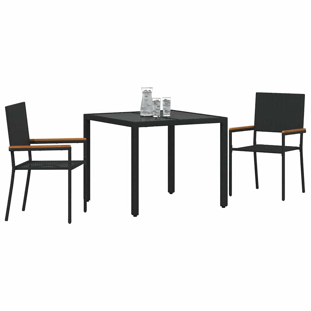 3-Piece Garden Dining Set Black Poly Rattan