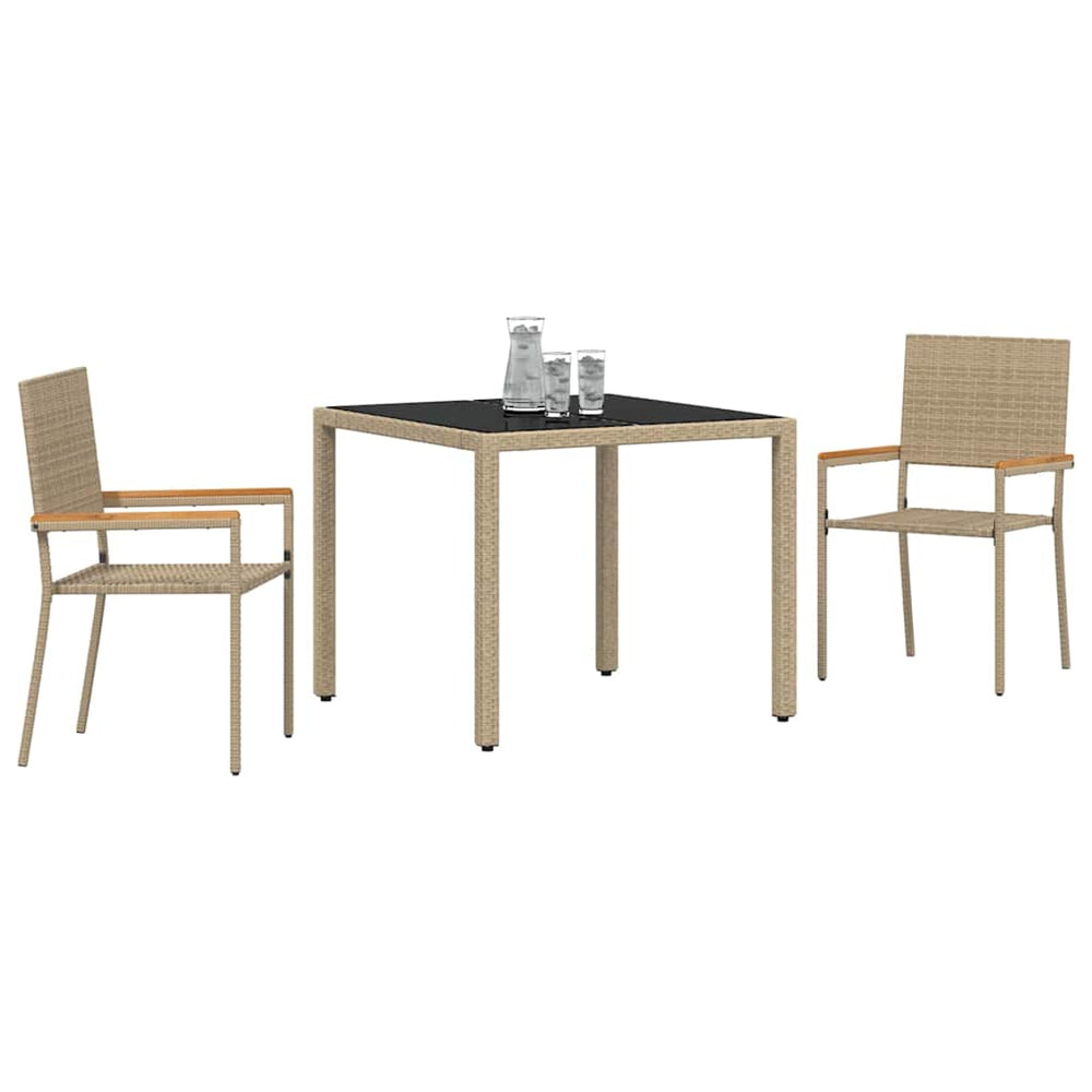 3-piece garden dining set sand-colored poly rattan