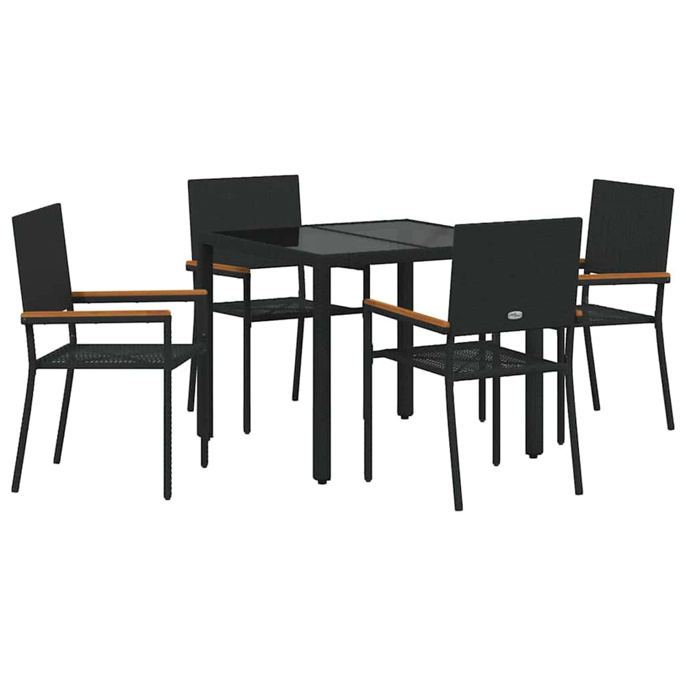 5 Piece Garden Dining Set Black Poly Rattan
