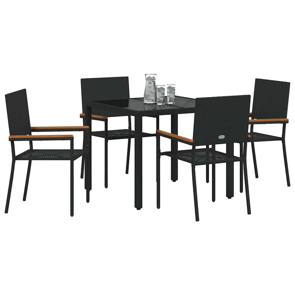 5 Piece Garden Dining Set Black Poly Rattan