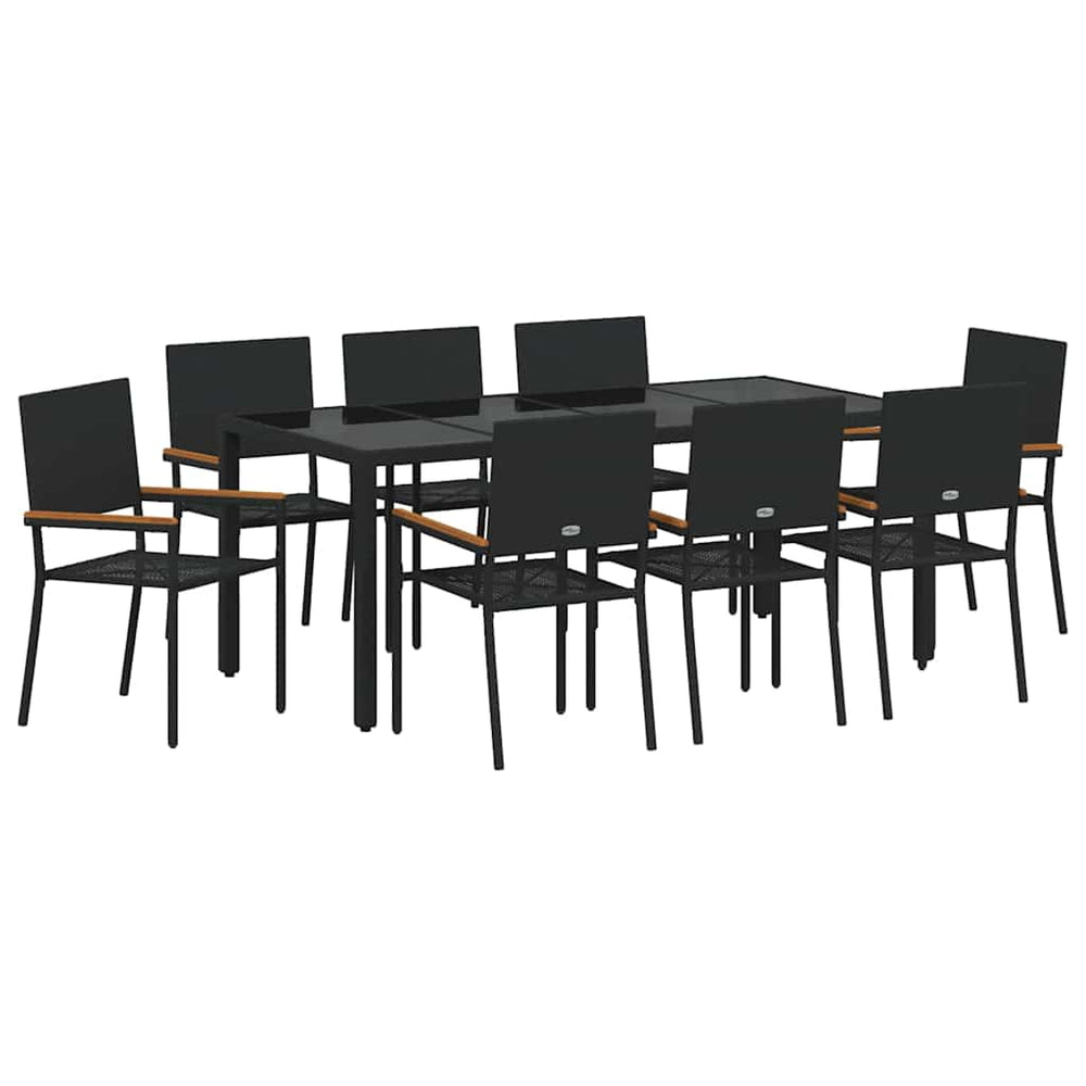 9 Piece Garden Dining Set Black Poly Rattan