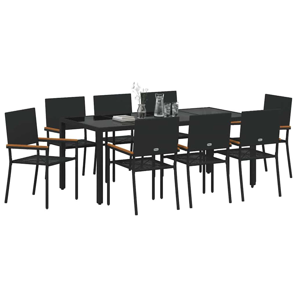 9 Piece Garden Dining Set Black Poly Rattan