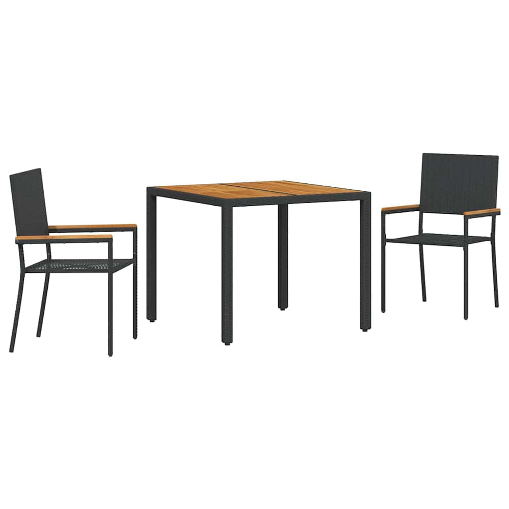 3-piece garden dining set black poly rattan