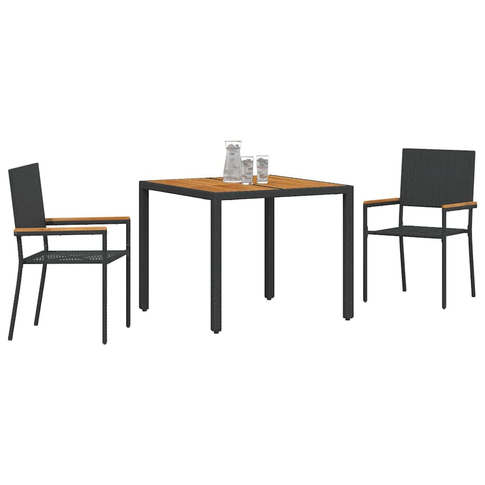 3-piece garden dining set black poly rattan