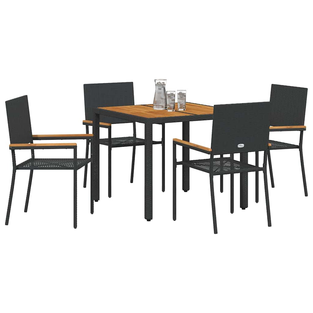 5 Piece Garden Dining Set Black Poly Rattan