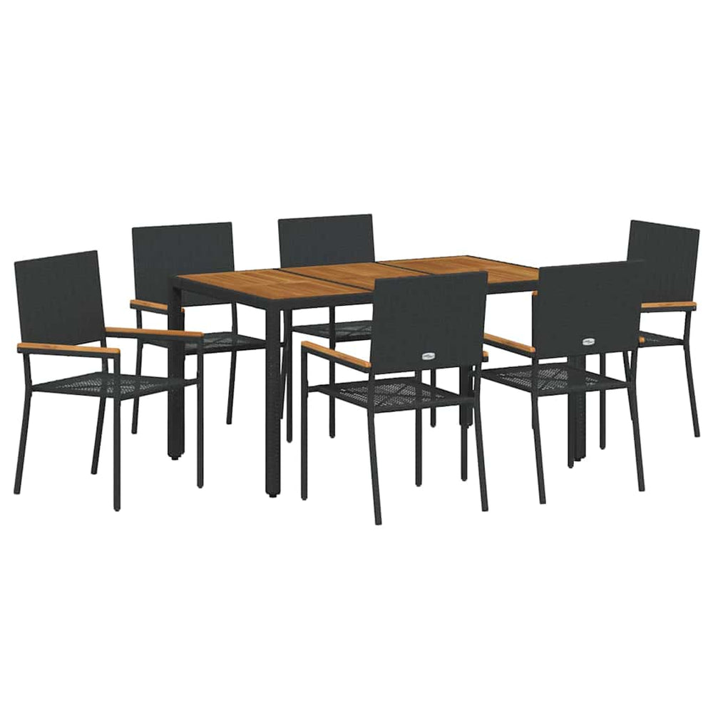 7-Piece Garden Dining Set Black Poly Rattan