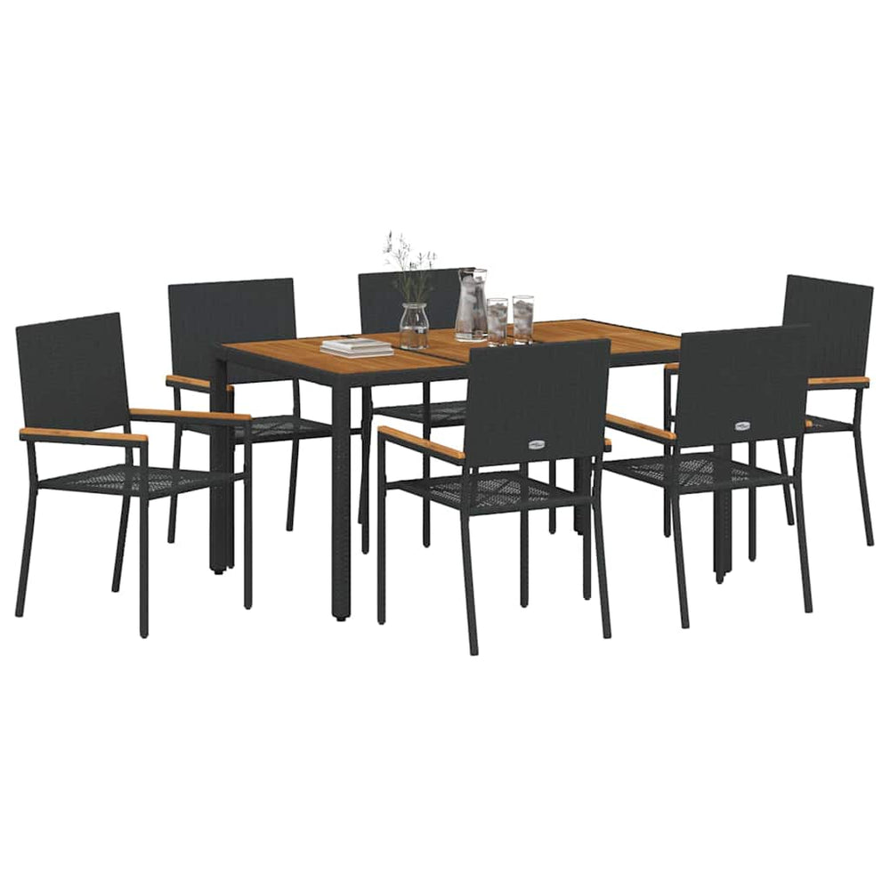 7-Piece Garden Dining Set Black Poly Rattan