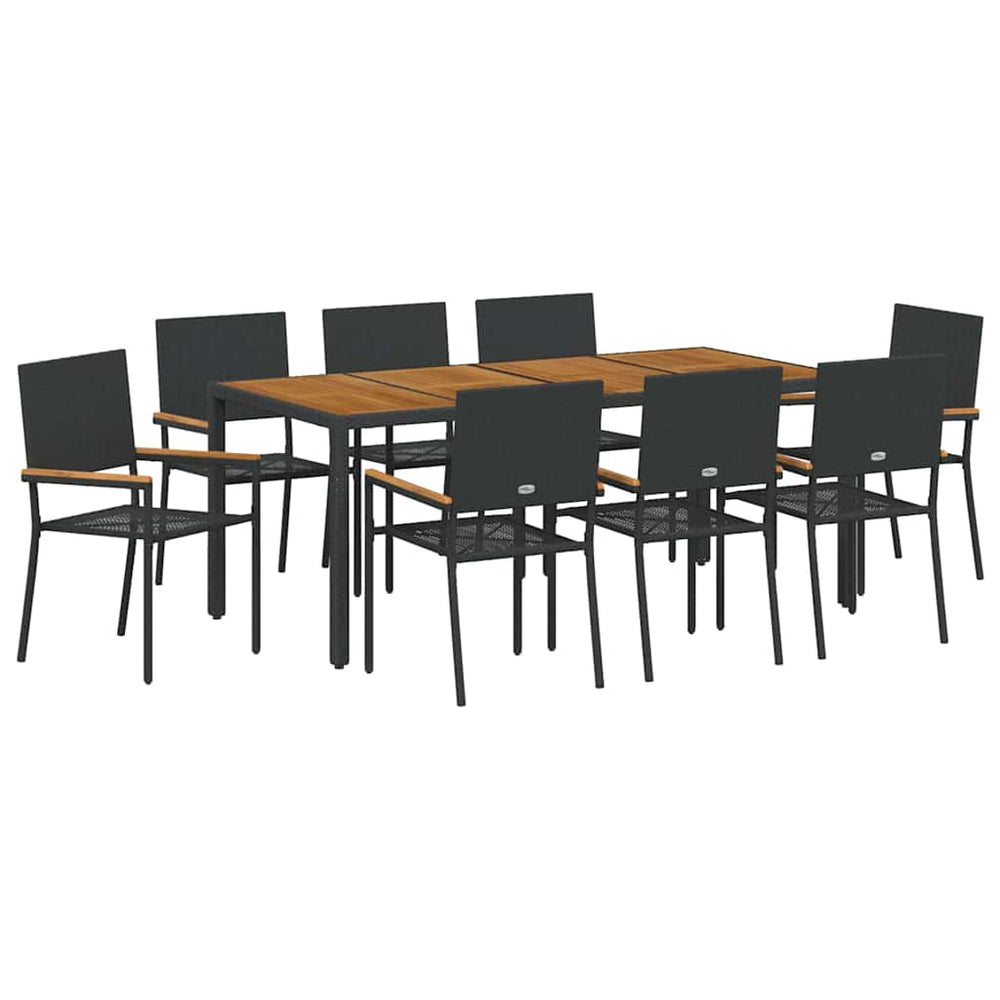 9-piece garden dining set black poly rattan