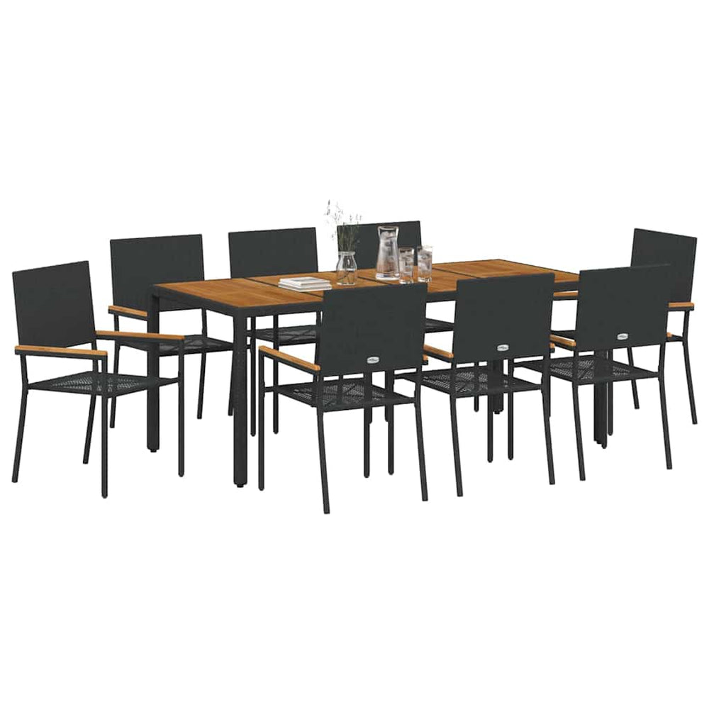 9-piece garden dining set black poly rattan