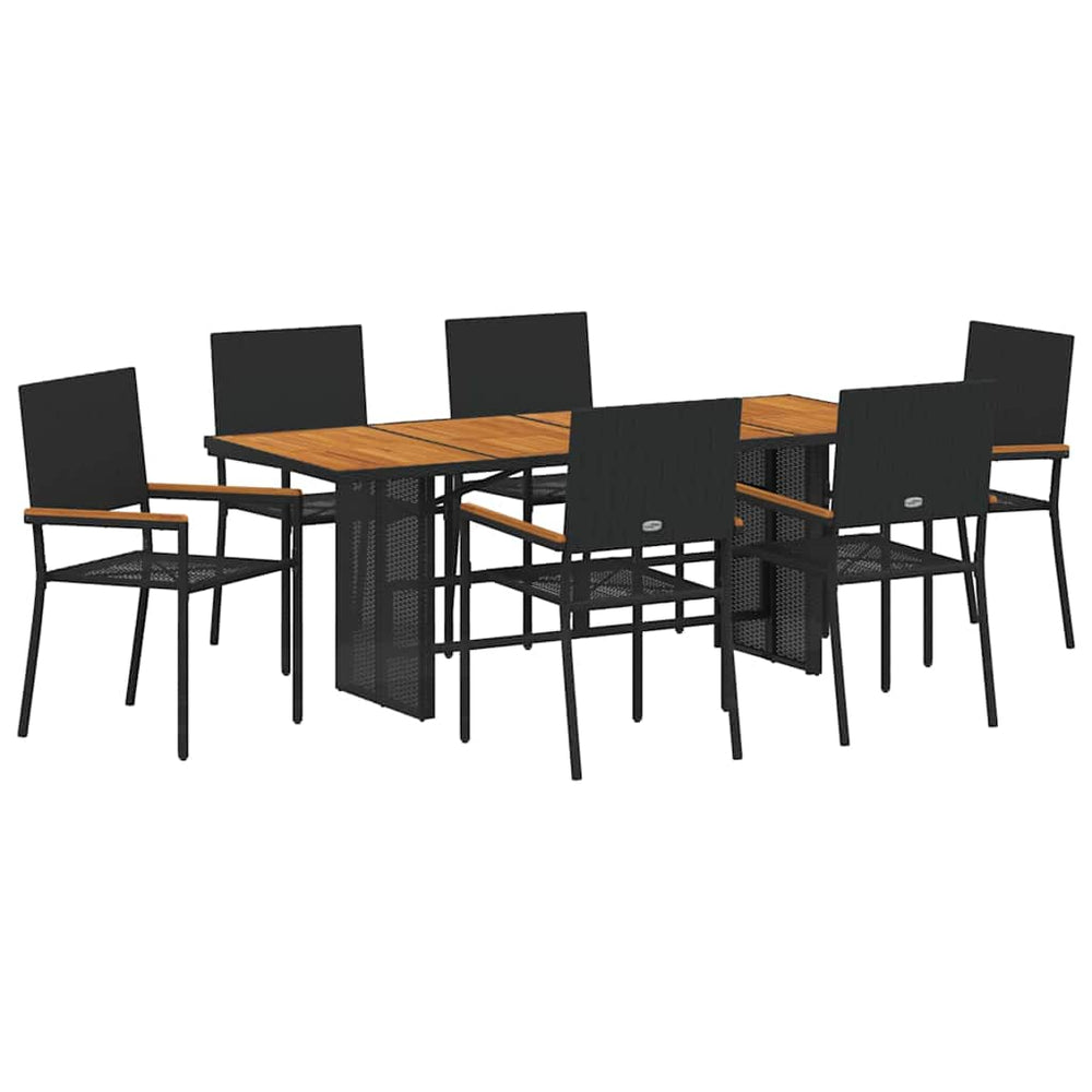 7 Piece Garden Dining Set Black Poly Rattan