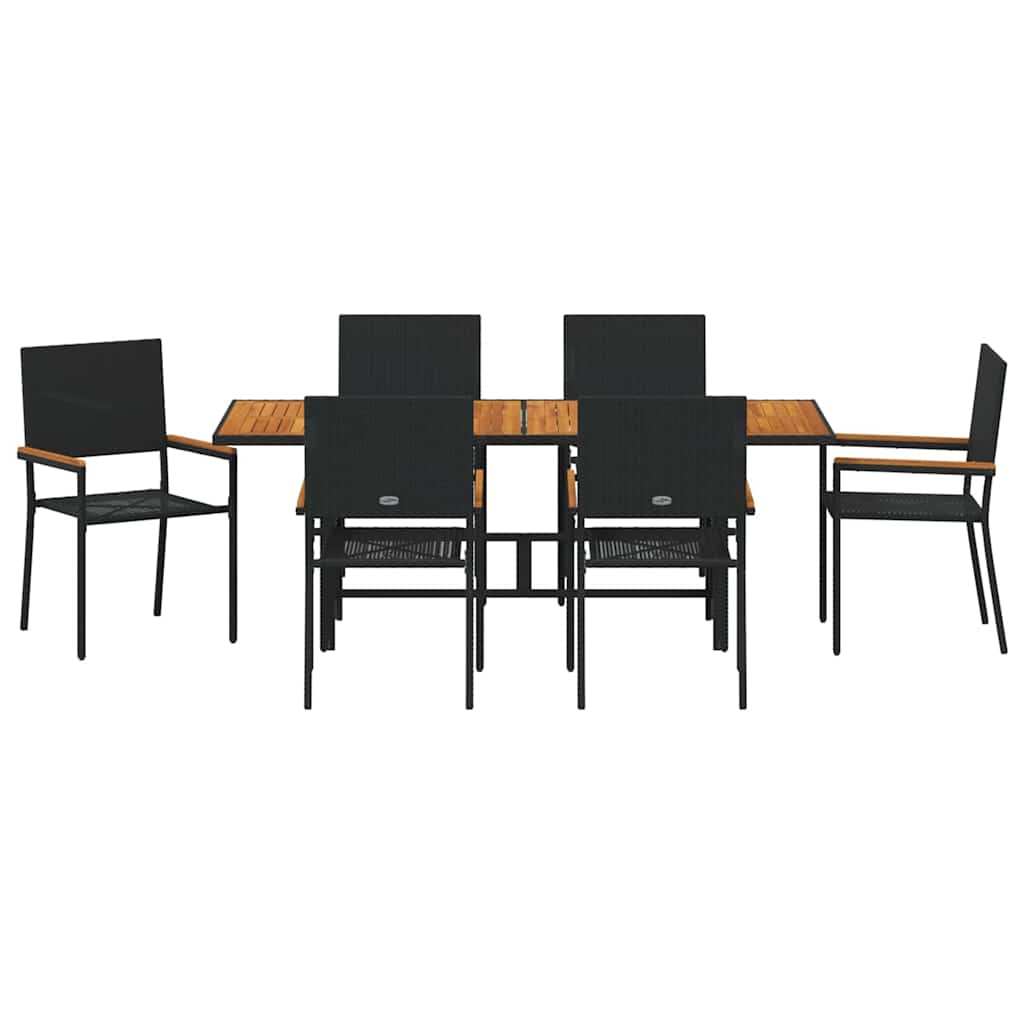 7 Piece Garden Dining Set Black Poly Rattan