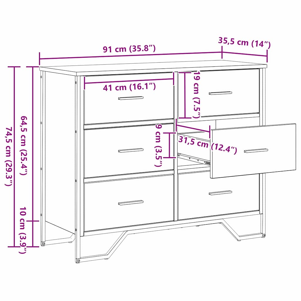 komoda Meistrų ąžuolas 91x35.5x74.5 cm Inžinerinė mediena