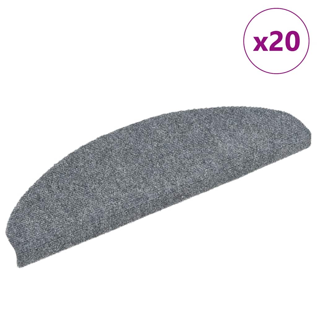Stair Mats, Self-Adhesive, 20 pcs, 65x21x4 cm, Light Grey, Semi-Circular, Large