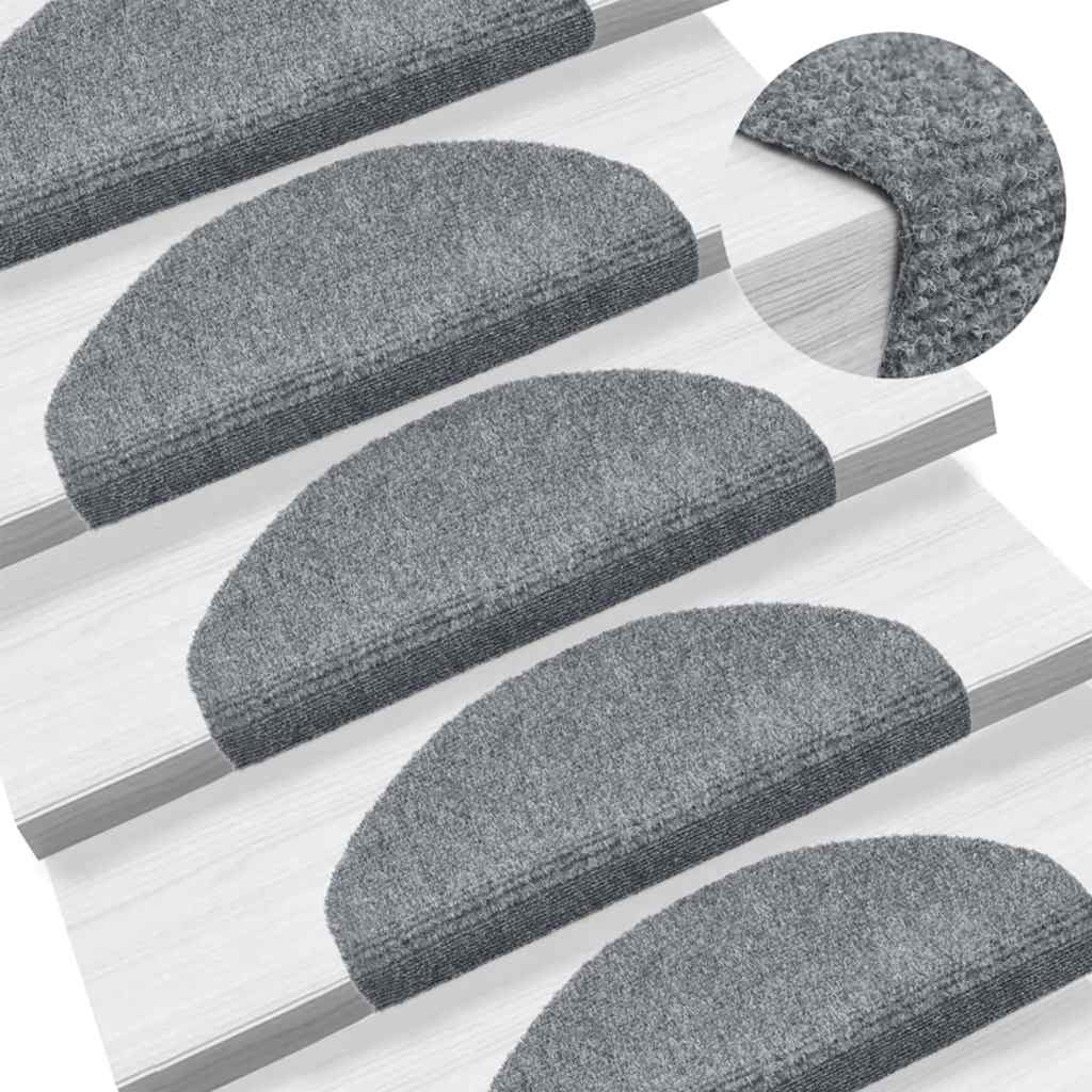 Stair Mats, Self-Adhesive, 20 pcs, 65x21x4 cm, Light Grey, Semi-Circular, Large
