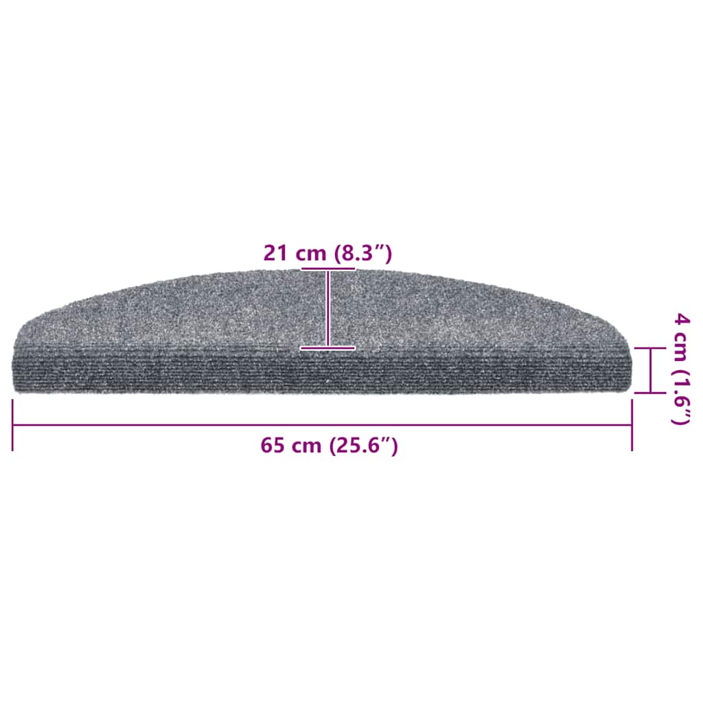 Stair Mats, Self-Adhesive, 20 pcs, 65x21x4 cm, Light Grey, Semi-Circular, Large