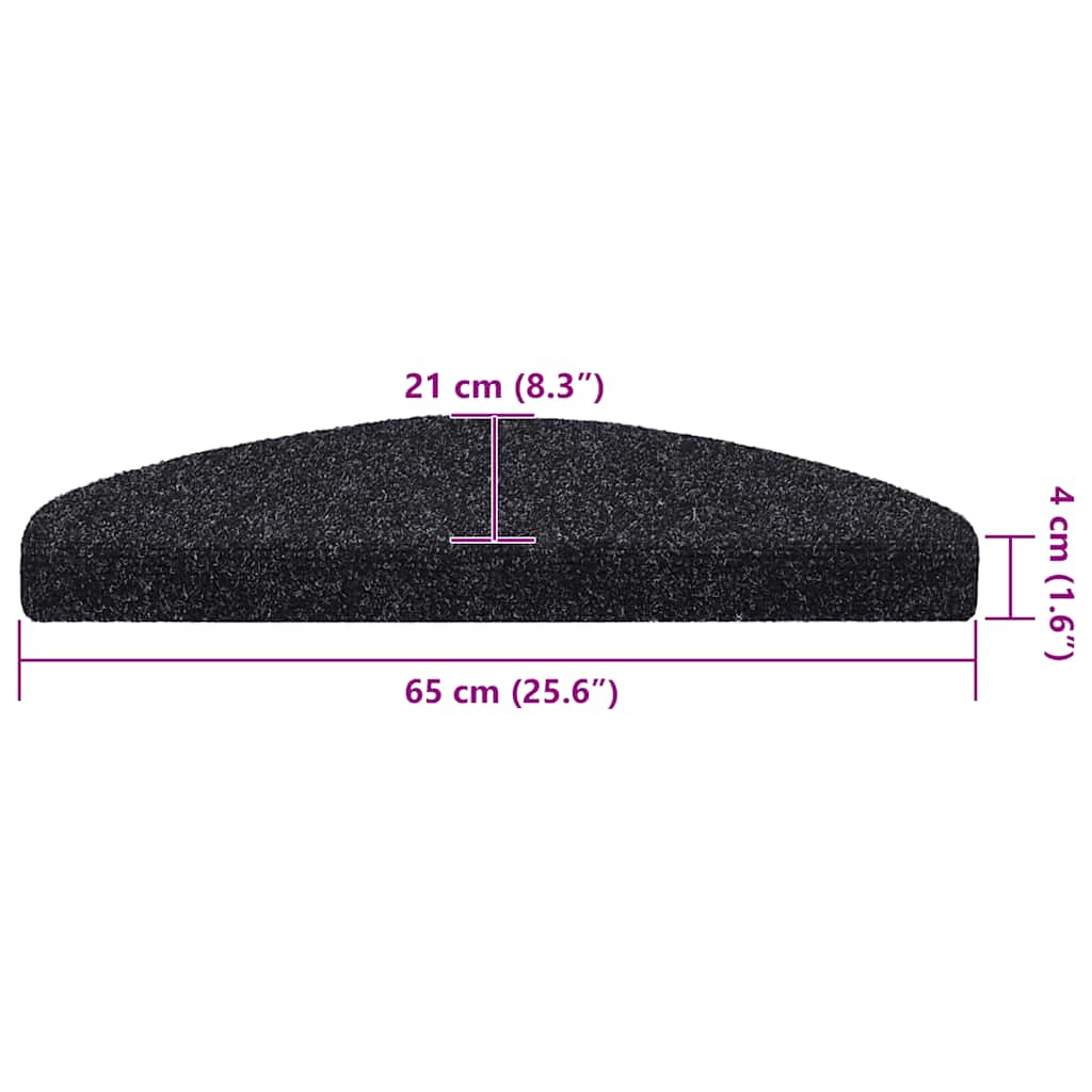 Stair mats, self-adhesive, 30 pcs., black, semi-circular, large, 65x21x4 cm