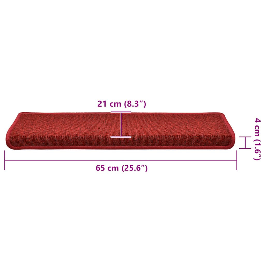 Stair mats, 30 pcs, 65x21x4 cm, red, rectangular edges