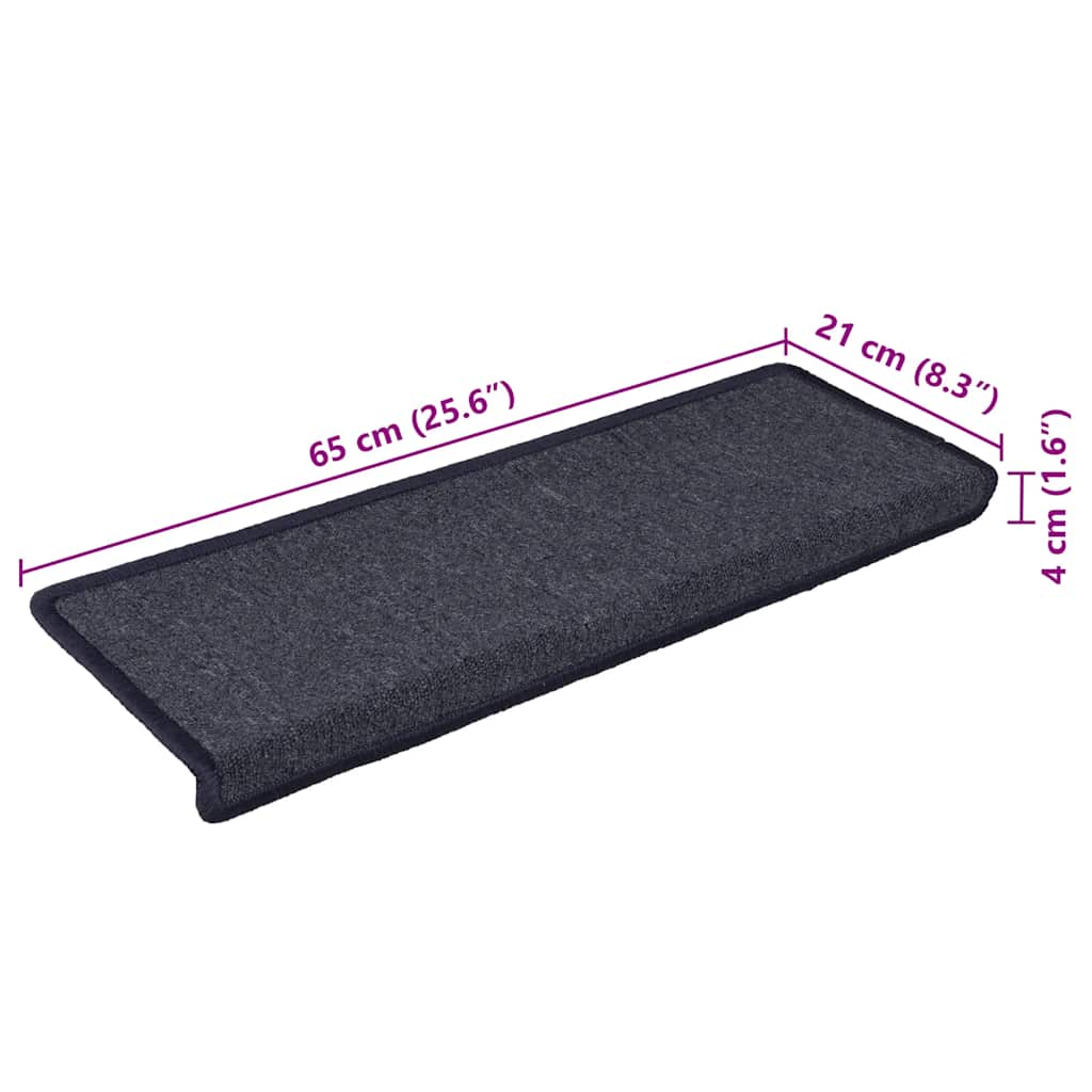 Laiptų kilimėliai, 30 vnt., 65x21x4 cm, tamsiai pilki ir mėlyni, stačiakampiai kraštai