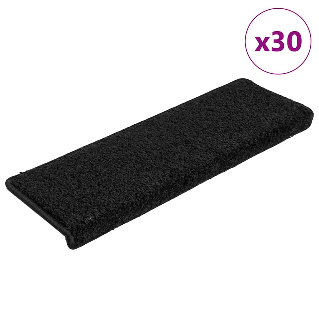 Stair mats, 30 pcs, black, 65x21x4 cm, rectangular edges