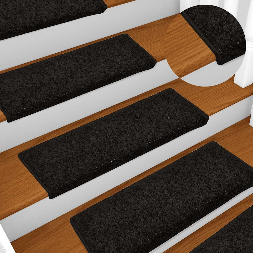 Stair mats, 30 pcs, black, 65x21x4 cm, rectangular edges