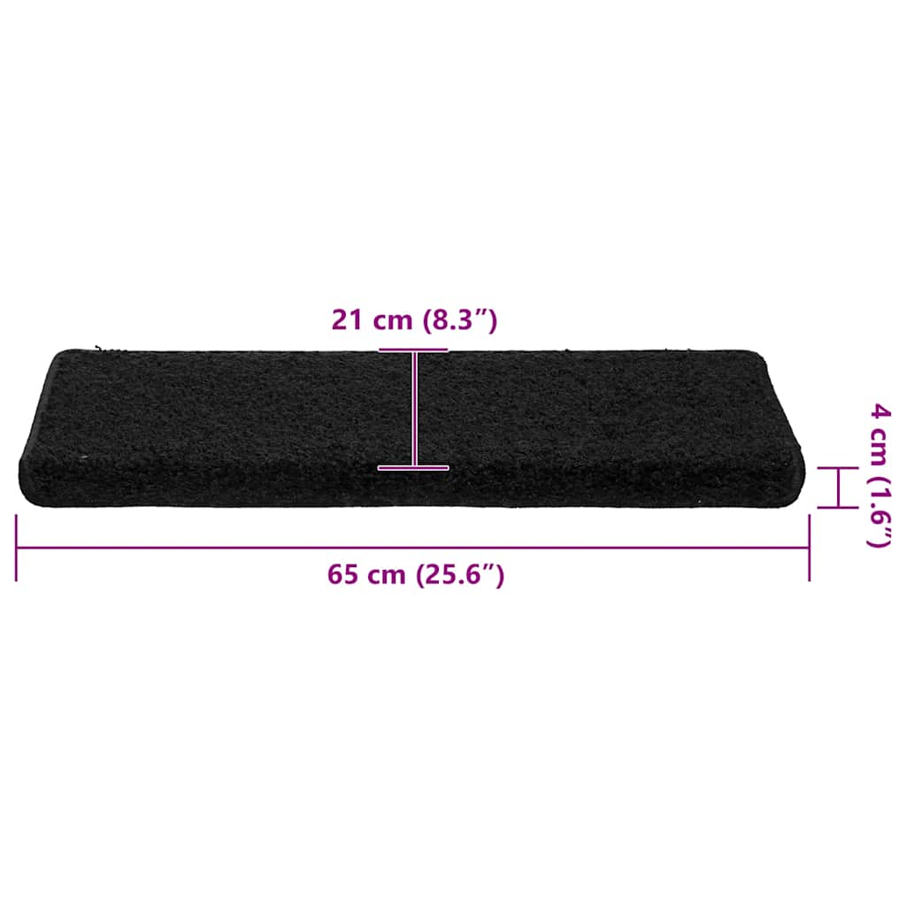 Stair mats, 30 pcs, black, 65x21x4 cm, rectangular edges