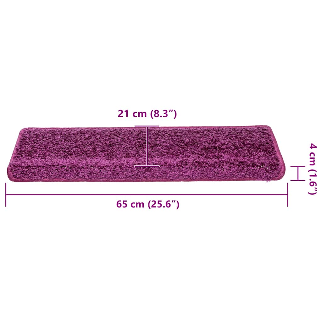 Laiptų kilimėliai, 30 vnt., 65x21x4 cm, violetiniai, stačiakampiai kraštai