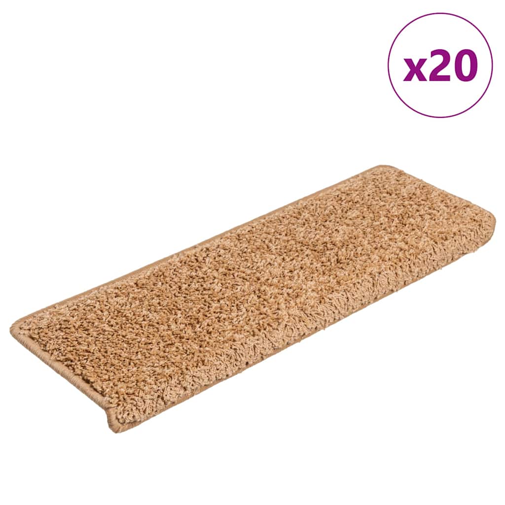 Stair mats, 20 pcs, 65x21x4 cm, beige, rectangular edges