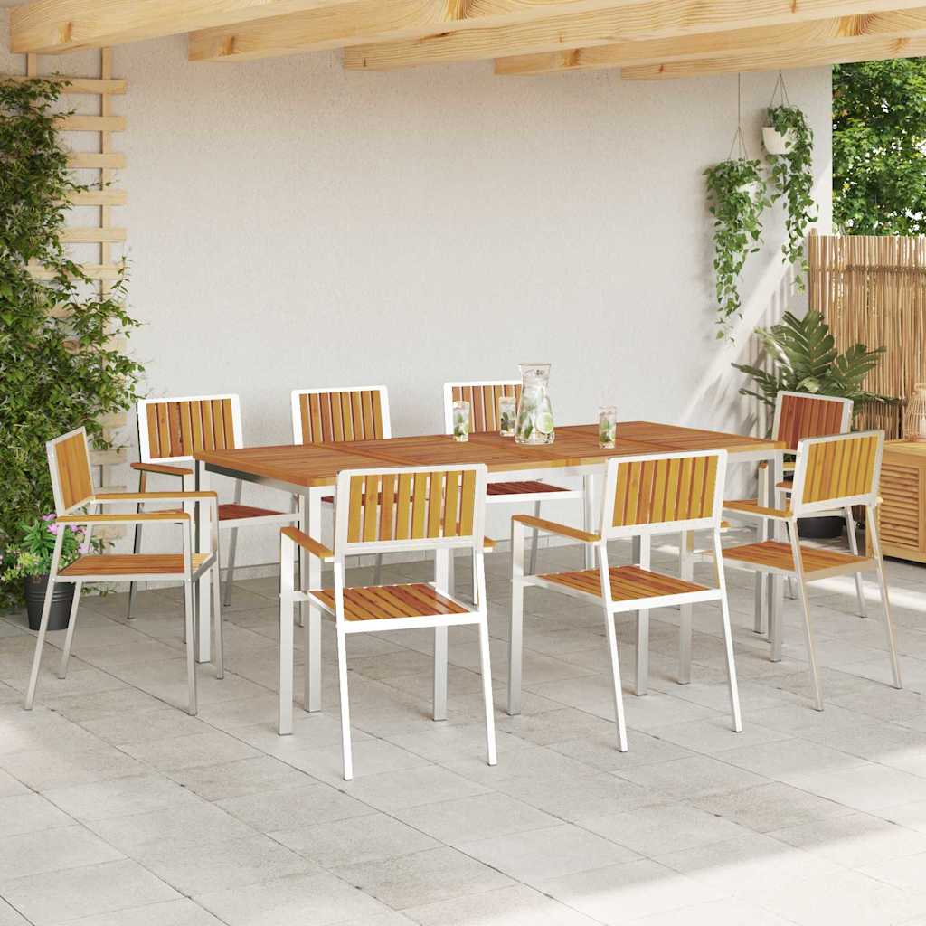 9-piece garden dining set Solid acacia wood Brown