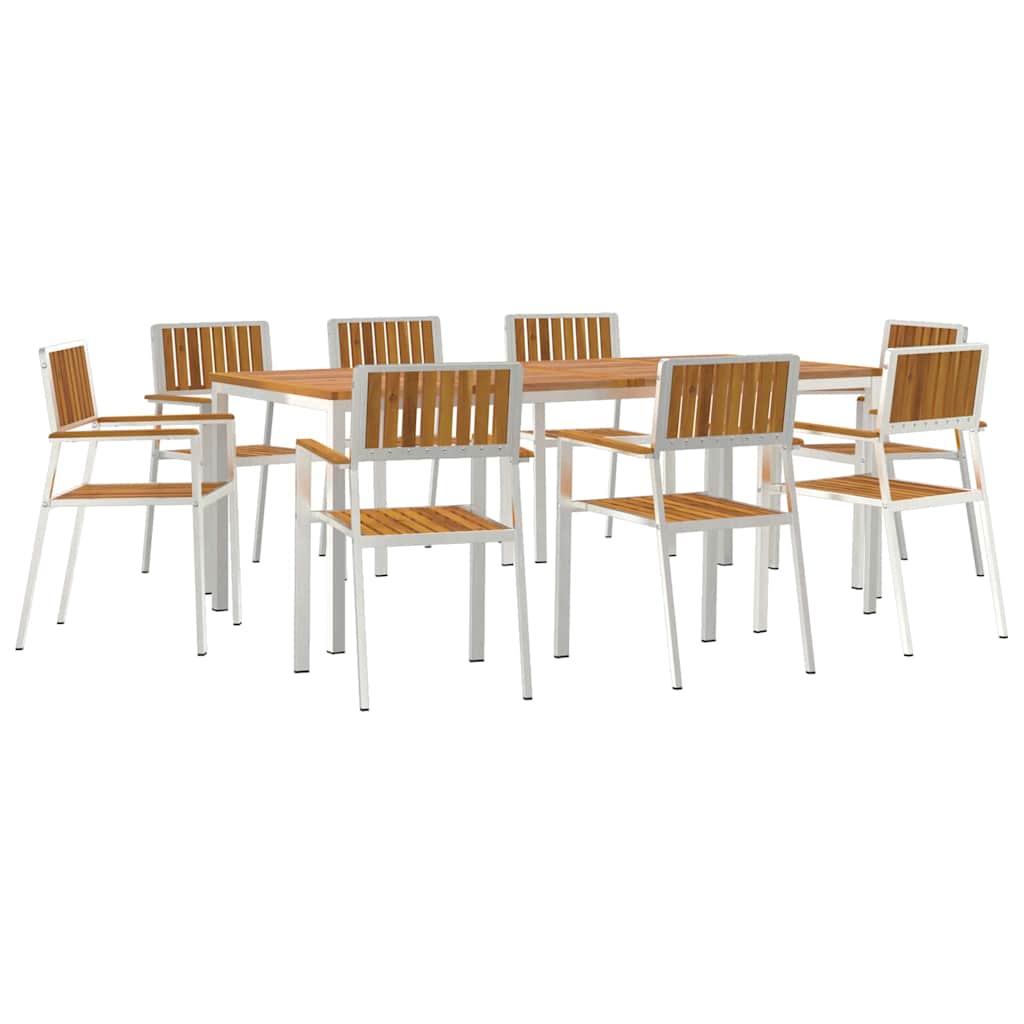 9-piece garden dining set Solid acacia wood Brown