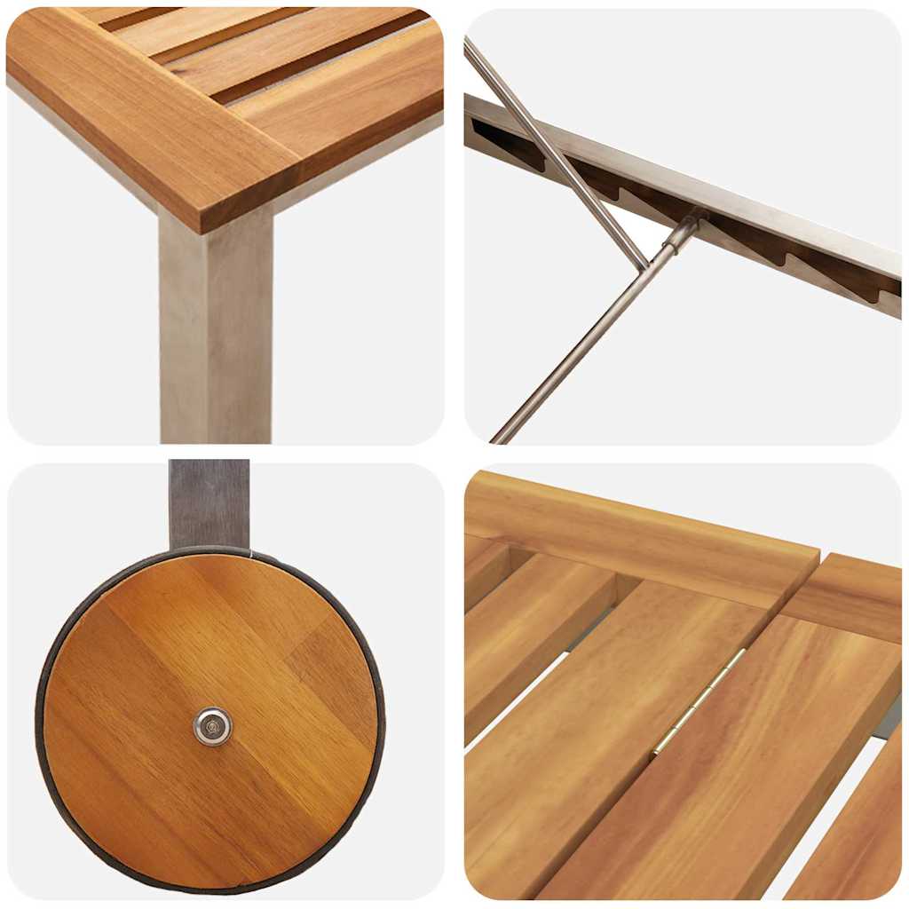 Sun loungers, 2 pcs., with table, made of solid acacia wood and stainless steel