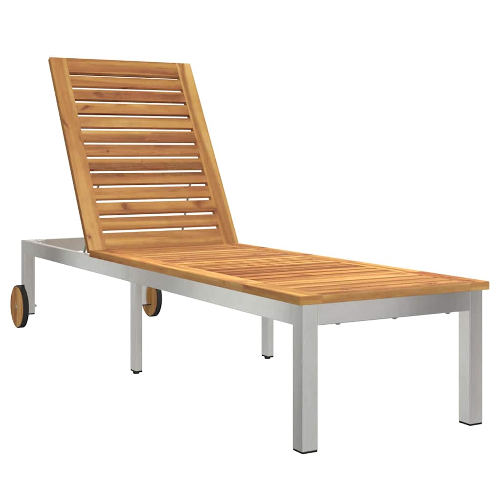 Sun loungers, 2 pcs., with table, made of solid acacia wood and stainless steel