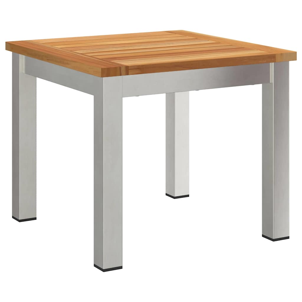Sun loungers, 2 pcs., with table, made of solid acacia wood and stainless steel